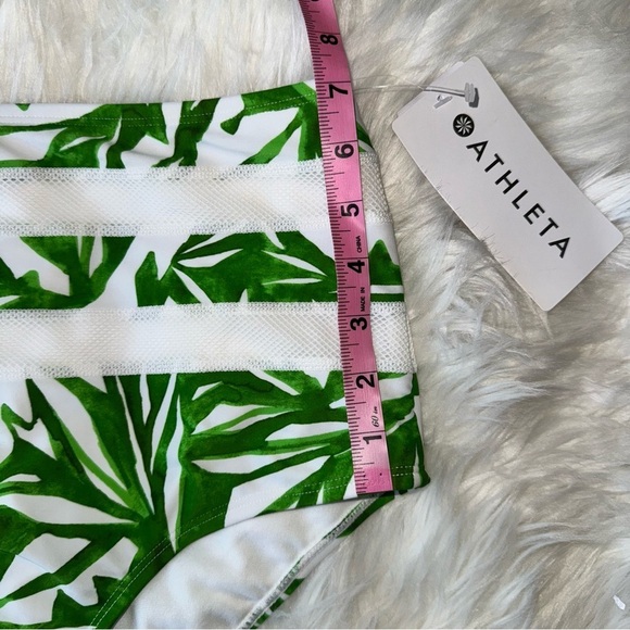 Athleta White and Green High Waisted Full Coverage Bikini Bottom Lycra UPF 50 M - Picture 8 of 10